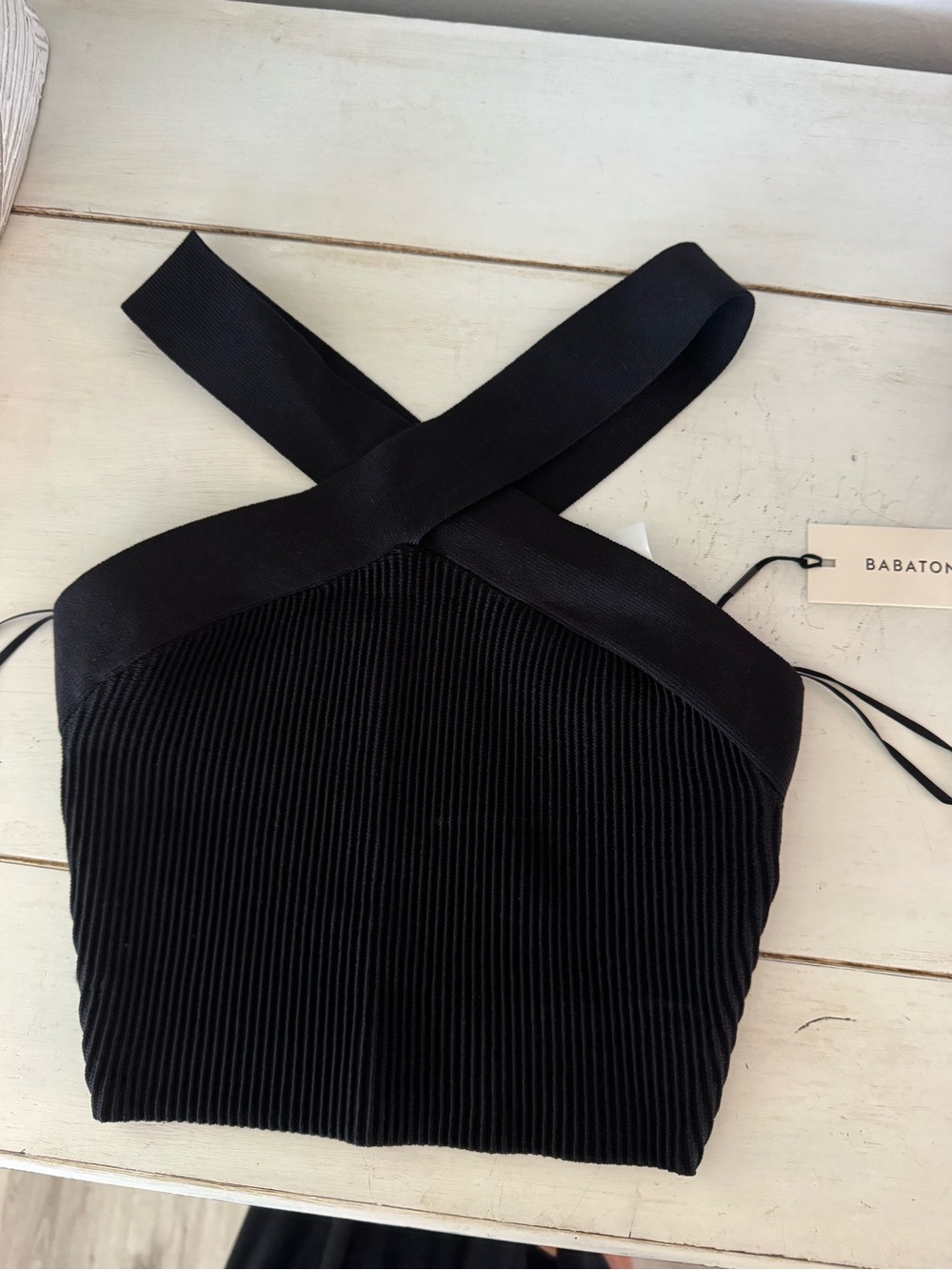 Babaton Black One-Shoulder Ribbed Cross-Strap Dress